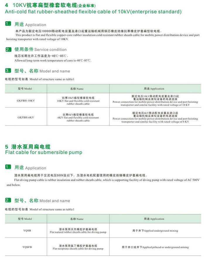 GKFB-6/10KV CEFBG YQSB低壓、控制、潛水泵及10kv抗寒、港口用扁型橡套軟電纜